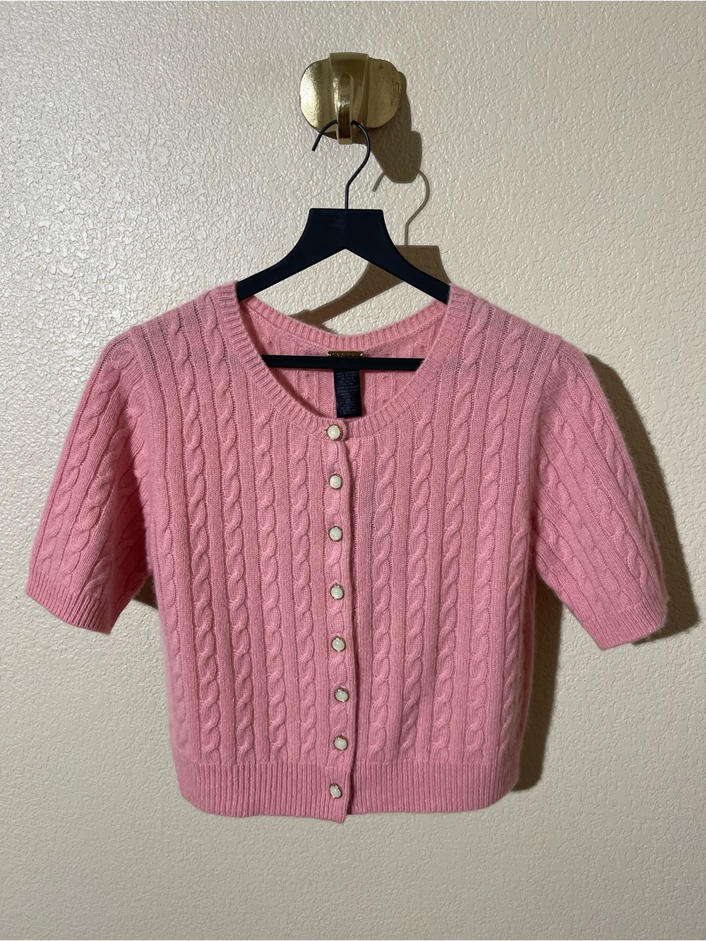 Magaschoni Pink Cable-Knit Short Sleeve Button Cardi